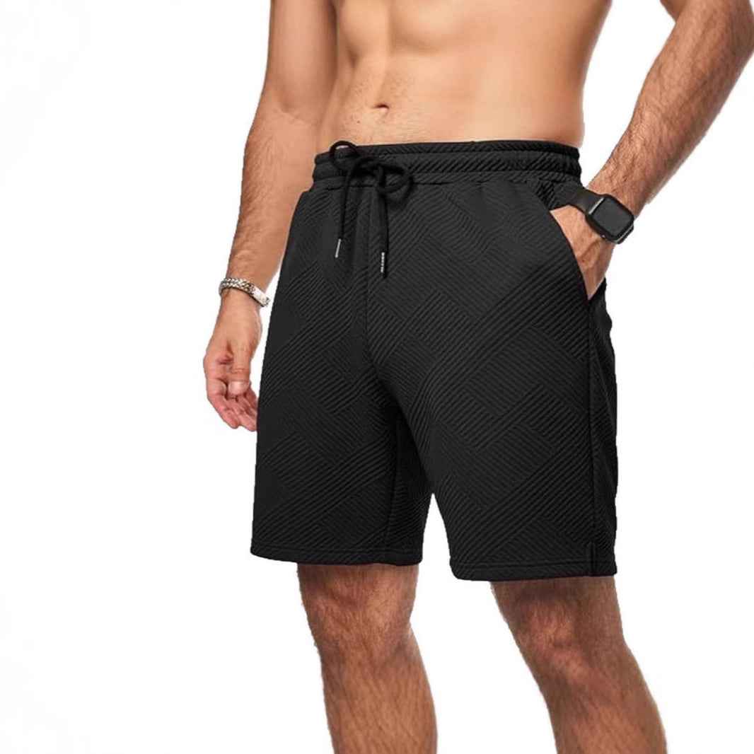 Men's Loose Fit Shorts – Breathable Fabric – Zigzag Design – Drawstring Waist Black