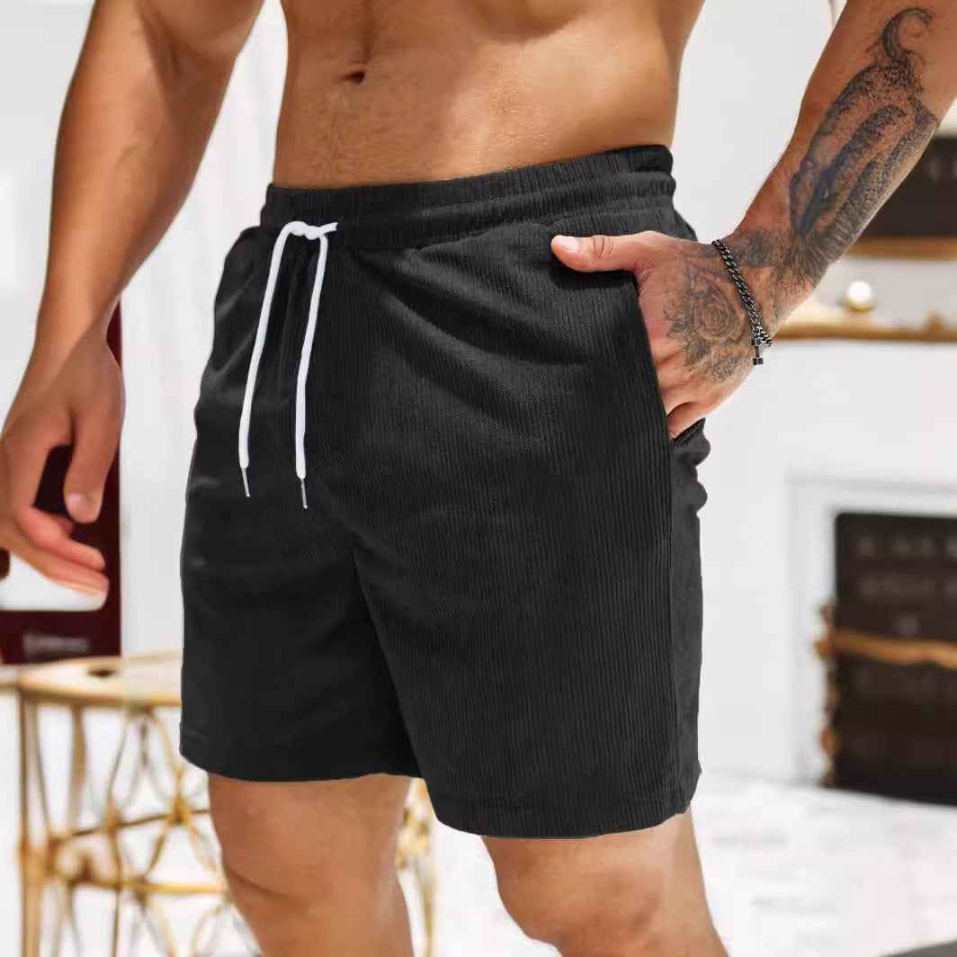 Men's Corduroy Shorts – Relaxed Fit with Drawstring Waist – Casual Style Black