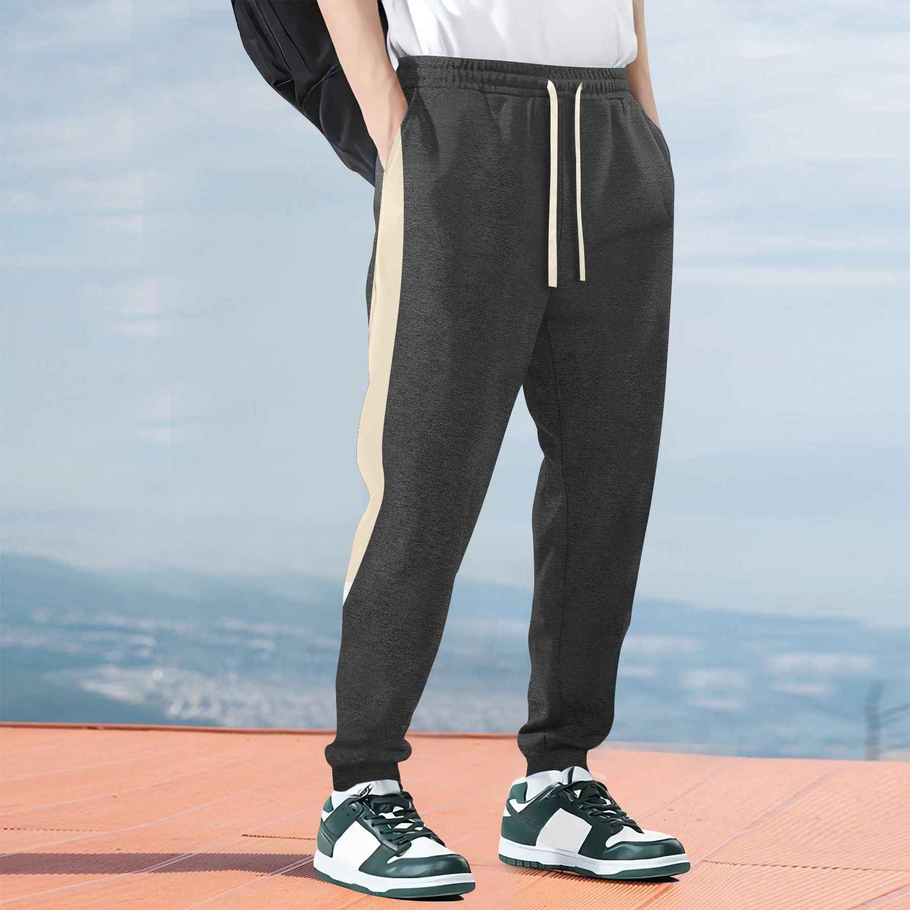 Men's Relaxed Fit Jogging Pants – Cotton Blend with Side Stripe and Drawstring Waist Grey