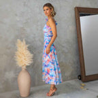 Women's Midi Dress – Slim Fit – Mesh Fabric – Spaghetti Straps & Ruffle Detail