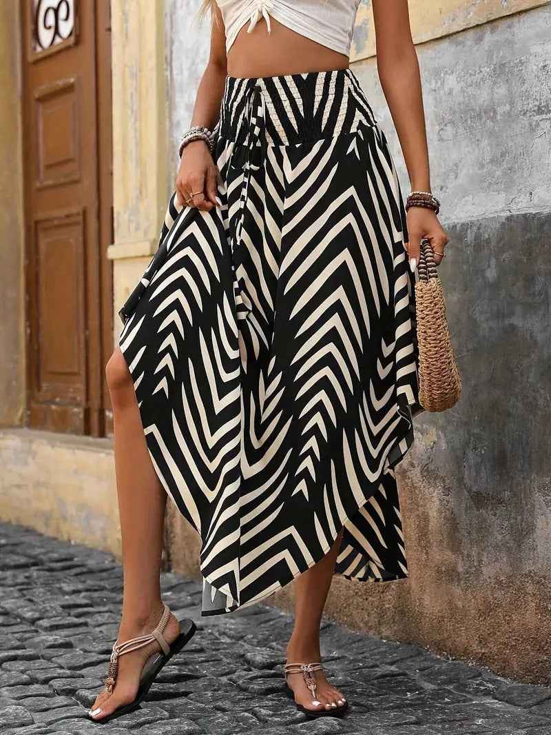 Women's Bohemian Print Maxi Skirt – Flowing A-line Design – Elastic Waist – Breathable Fabric Black