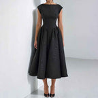 Women's A-Line Midi Dress – Fitted Sleeveless Design with Back Detail Black