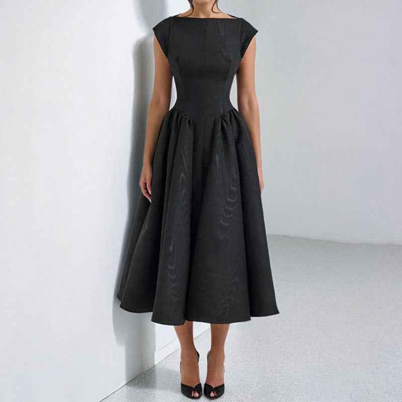 Women's A-Line Midi Dress – Fitted Sleeveless Design with Back Detail Black