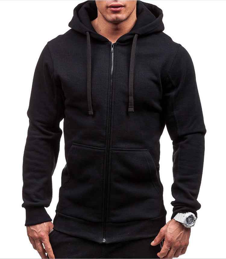 Men's Casual Hoodie – Regular Fit – Cotton Blend – Zippered Hood Black