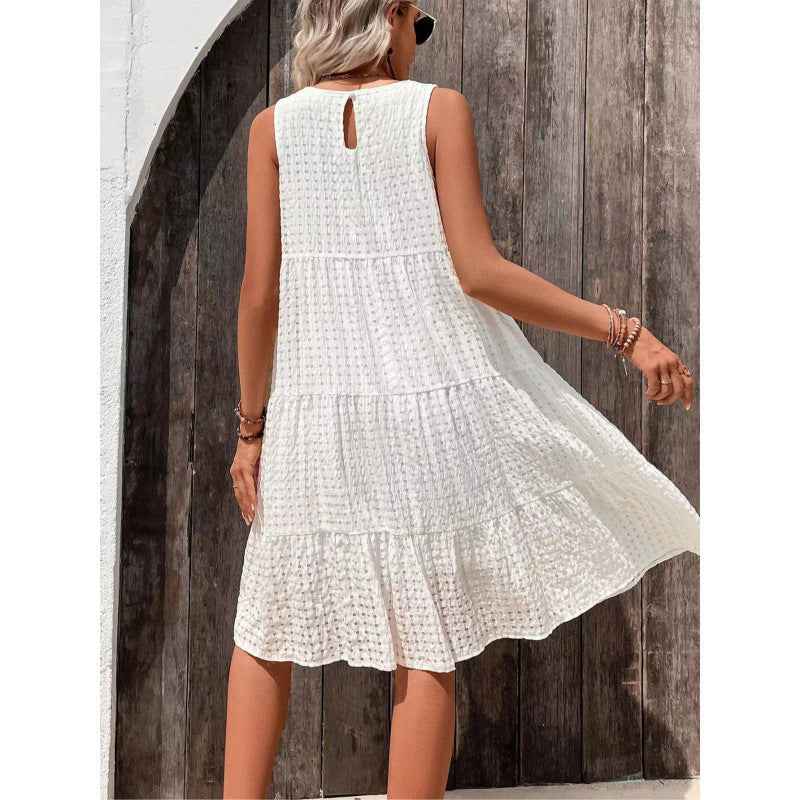 Women's Sleeveless Short Dress – Loose-Fitting Layered Style – Lightweight Fabric