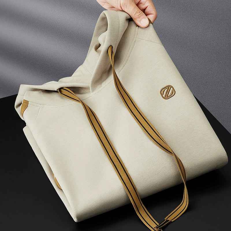 Men's Regular Fit Hoodie – Soft Knit Fabric – Drawcord Hood – Embroidered Design Beige