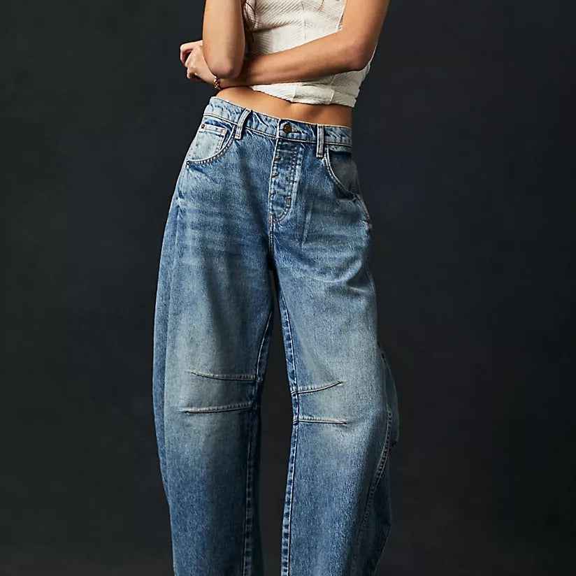 Women's Wide Leg Jeans – Loose Fit – Full Length Denim Casual Blue