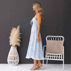 Women's A-Line Midi Dress with Spaghetti Straps – Floral Cotton Design and Lace Accents