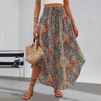 Women's Bohemian Print Maxi Skirt – Flowing A-line Design – Elastic Waist – Breathable Fabric Multicolor