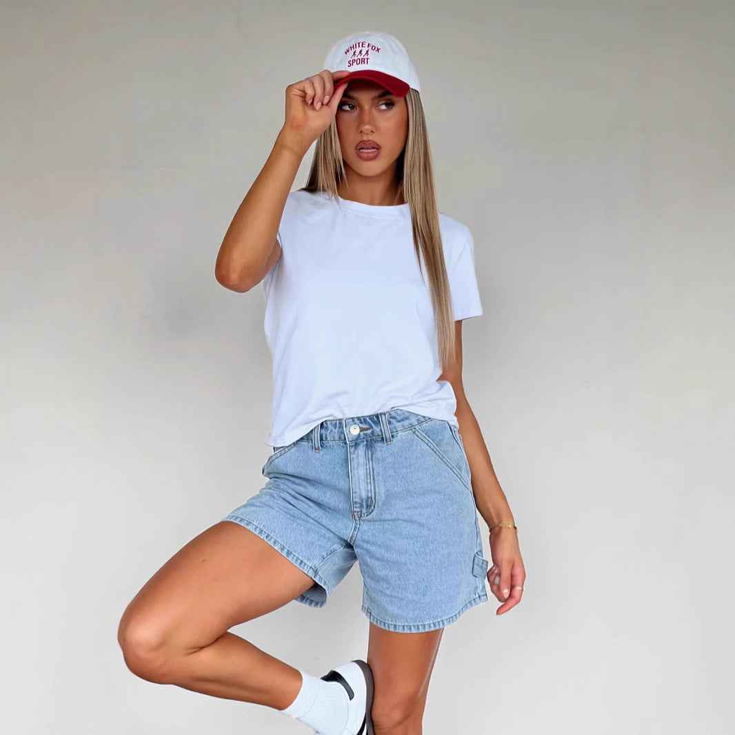 Women's Mid-Rise Relaxed Fit Denim Shorts with Five Pockets – Casual Style