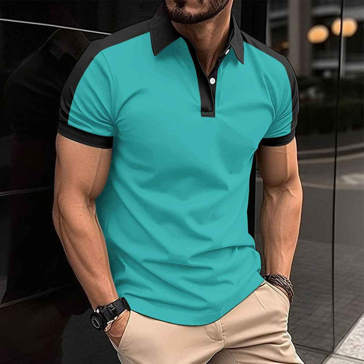 Men's Slim Fit Polo Shirt – Breathable Comfort with Contrast Collar and Cuffs Sky Blue