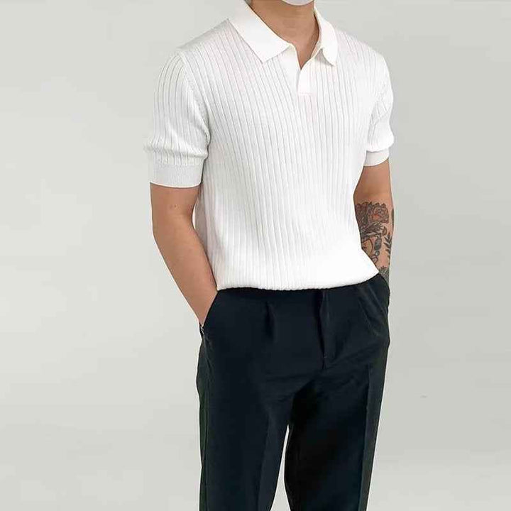 Men's Ribbed Polo Shirt – Standard Fit – Short Sleeve – Soft Stretch Knit