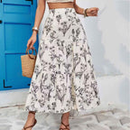 Women's Floral Print Midi Skirt – Elastic Waist – Airy Layers – Comfortable Fit
