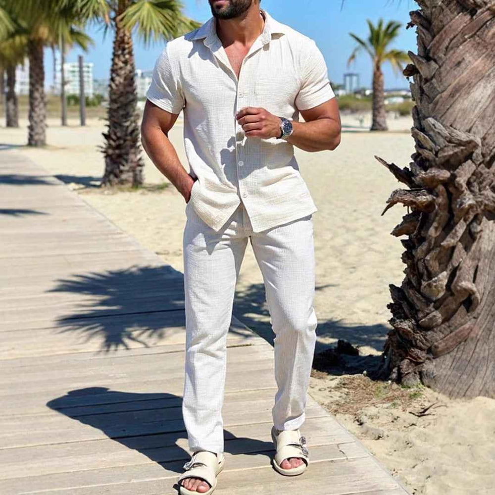 Men's Relaxed Fit Short Sleeve Shirt and Pants Set – Breathable Comfort