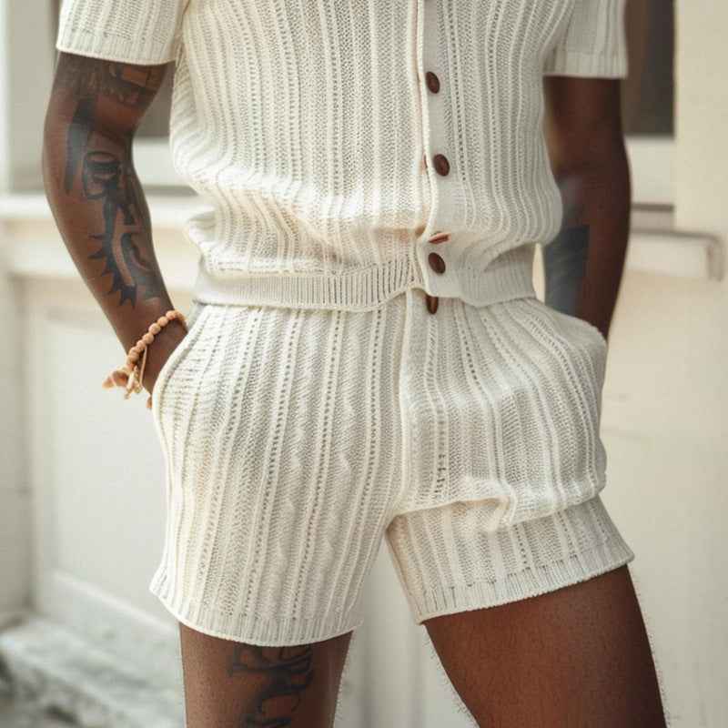 Men's Slim Fit Polo Collar Shirt and Shorts Set – Soft Breathable Knit