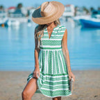 Women's A-Line Midi Dress – Sleeveless V-Neck – Lightweight Cotton Blend Green