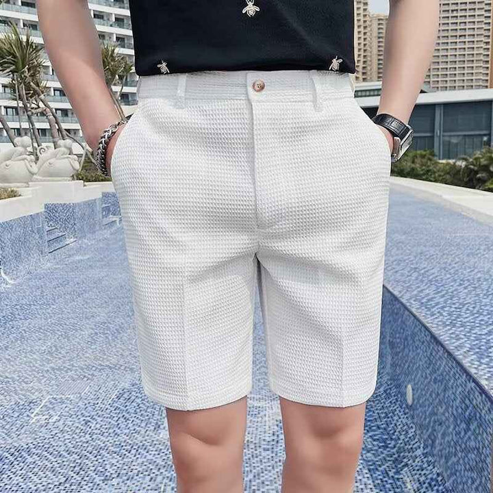 Men's Slim Fit Chino Shorts – Luxurious Texture – Knee Length with Button Closure White