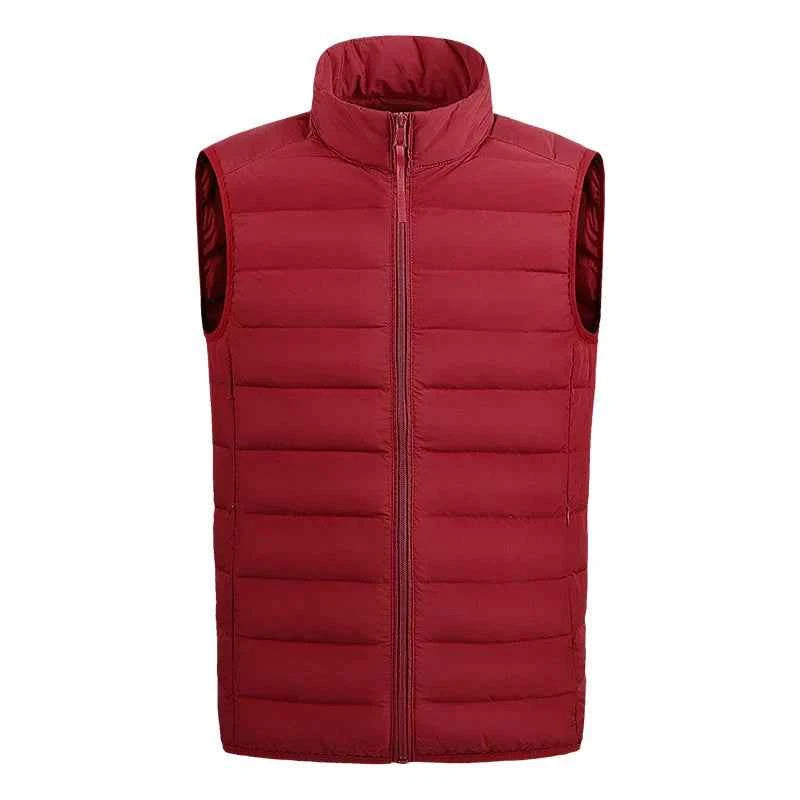 Men's Quilted Puffer Vest | Stand Collar Hip-Length Design Red