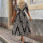 Women's A-line Midi Dress – V-neck Wrap with Pleated Sleeves & Belt