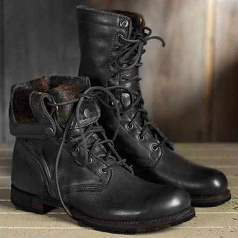 Women's Stylish Lace-Up Combat Boots Black