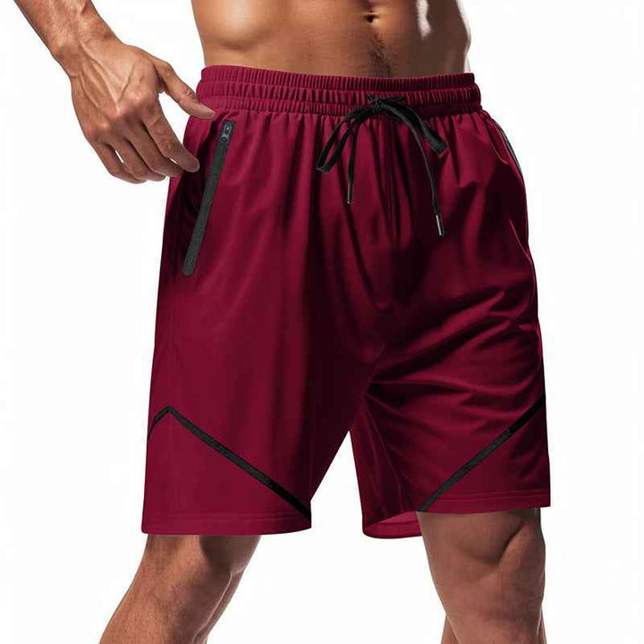 Men's Quick-Dry Sport Shorts – Loose Fit, Knee-Length with Zipper Pockets and Drawstring Claret