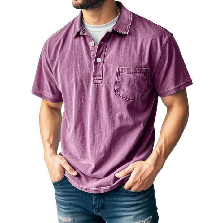 Men's Short Sleeve Polo Shirt – Relaxed Fit – Breathable Fabric – Chest Pocket Purple