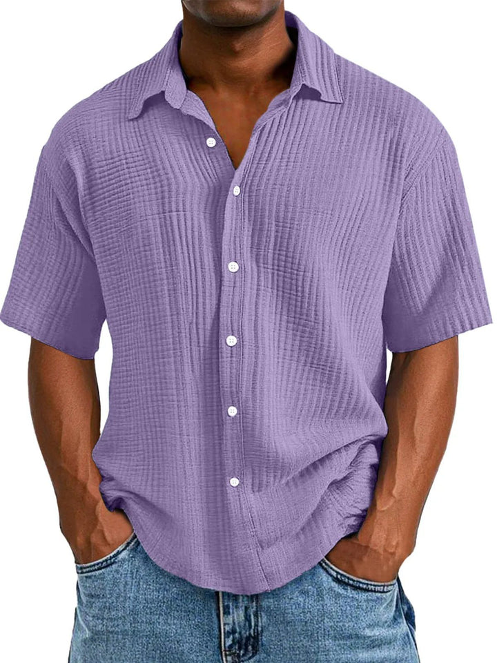 Men's Casual Short Sleeve Shirt – Relaxed Fit – Breathable Textured Fabric Purple
