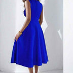 Women's A-line Midi Evening Dress – Sleeveless V-neck – Luxurious Fabric