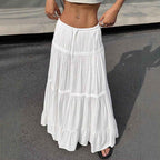 Women's A-Line Maxi Skirt with Layered Ruffles and Drawstring Waist – Lightweight Fabric