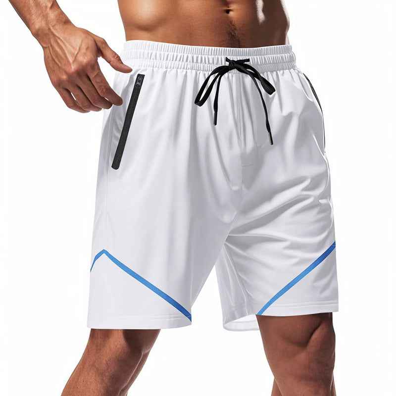 Men's Quick-Dry Sport Shorts – Loose Fit, Knee-Length with Zipper Pockets and Drawstring White