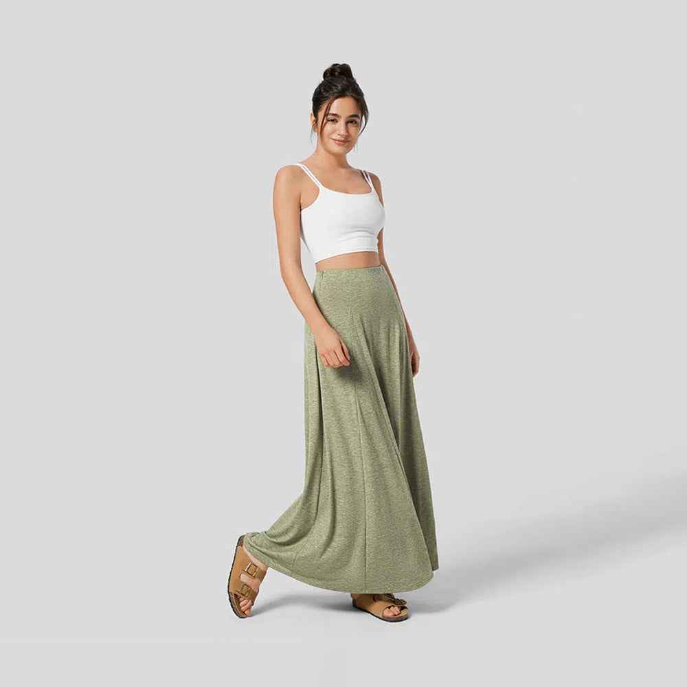 Women's High Waist Maxi Skirt – Flowy Fit – Soft Knit – Casual Comfort Green