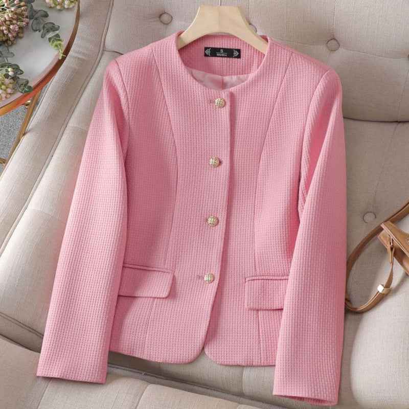 Women's Plaid Blazer - Stylish and Versatile Outerwear Pink