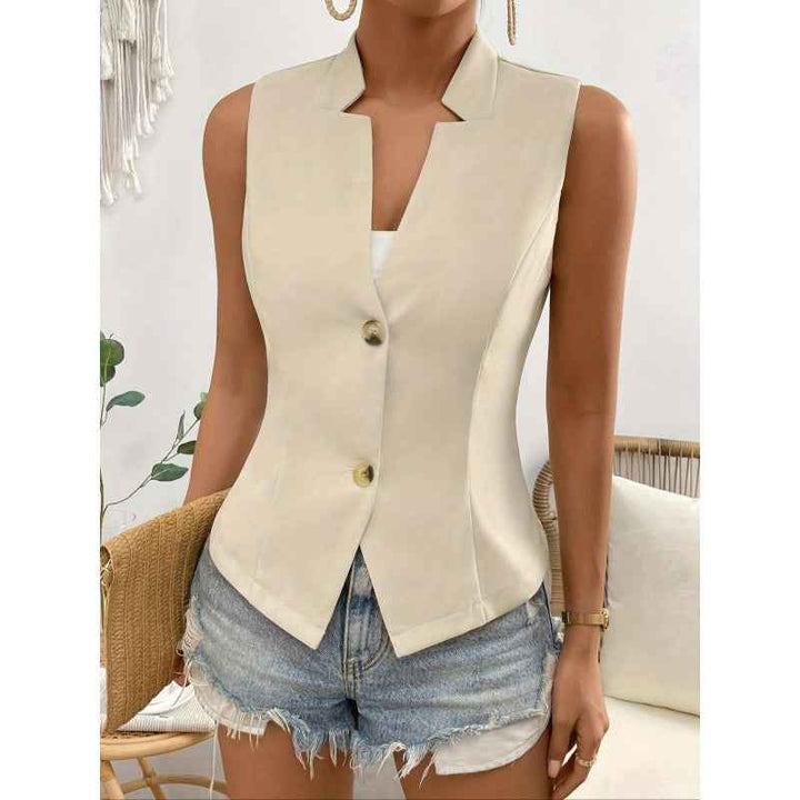 Women's Slim Fit Sleeveless Blouse – Button Closure – Breathable Waist-Length Top