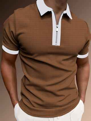 Men's Slim Fit Polo Shirt – Half Zip – Breathable Fabric – Subtle Design Brown