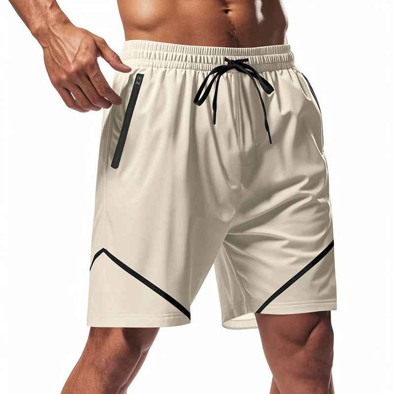 Men's Quick-Dry Sport Shorts – Loose Fit, Knee-Length with Zipper Pockets and Drawstring Off-White