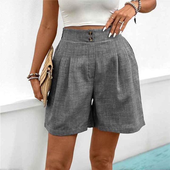 Women's High Waist Wide Leg Shorts - Airy Fabric Relaxed Fit with Pleats Dark Grey