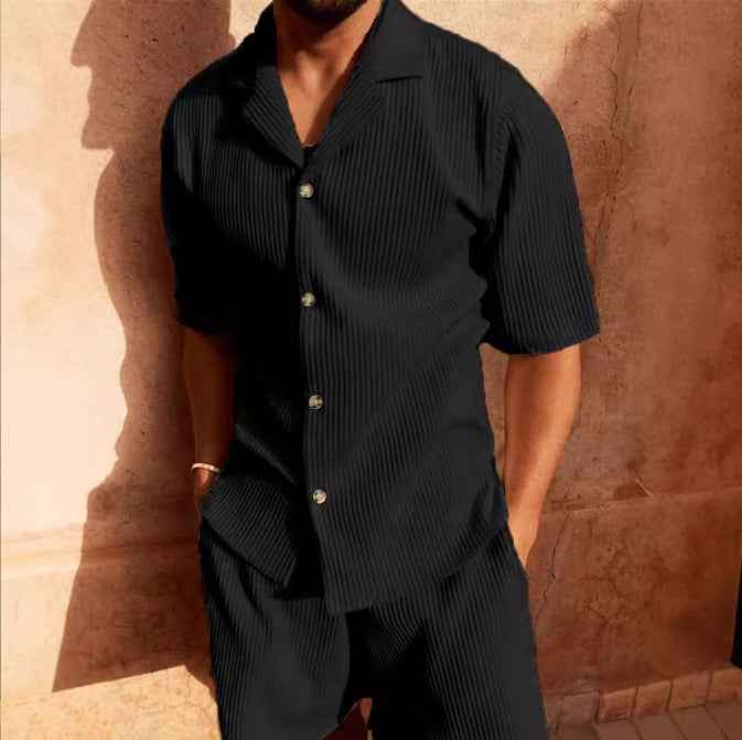 Men's Casual Short Sleeve Shirt – Relaxed Fit – Corduroy Style Black