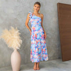 Women's Midi Dress – Slim Fit – Mesh Fabric – Spaghetti Straps & Ruffle Detail Multicolor