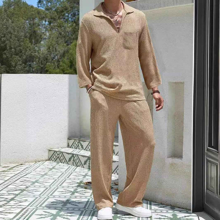 Men's Relaxed Fit Lounge Set – Soft Knit Long Sleeve & Straight Pants