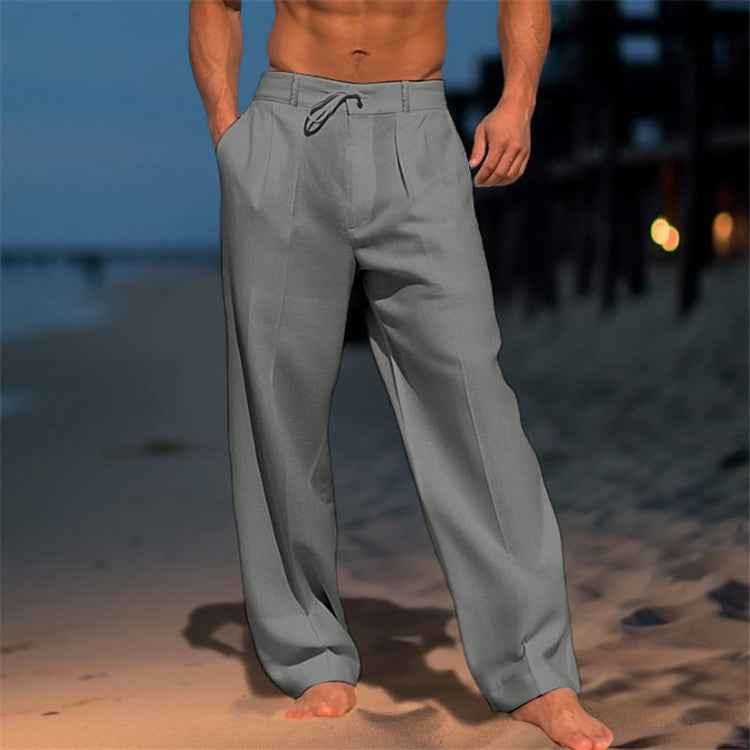 Men's Relaxed Fit Trousers with Drawstring Waist & Pleated Front Dark Gray