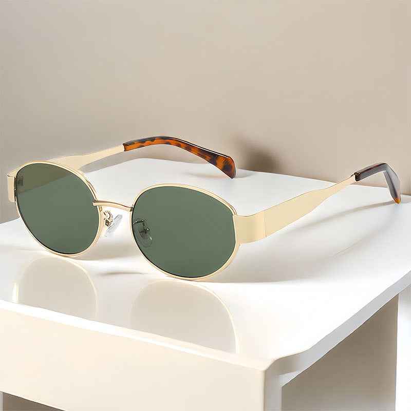 Vintage-Inspired Retro Sunglasses Gold Green