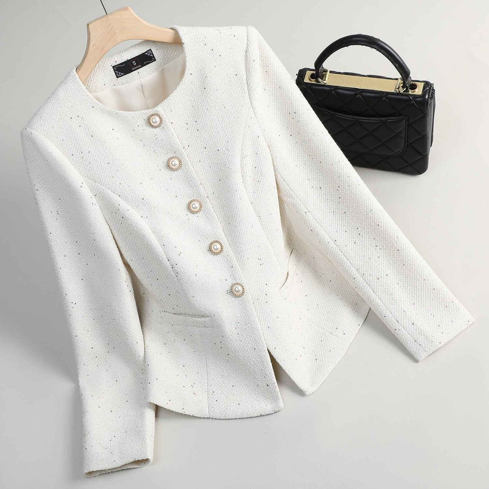 Women's Pearl Button Blazer Beige