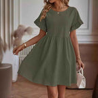 Women's Loose-Fitting Dress – Breathable Fabric – Ruffled Sleeves – Knee Length