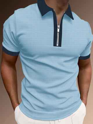 Men's Slim Fit Polo Shirt – Half Zip – Breathable Fabric – Subtle Design Light Blue