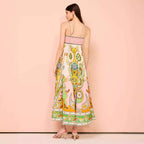 Women's A-Line Midi Dress with Smocked Bodice and Spaghetti Straps – Lightweight Cotton