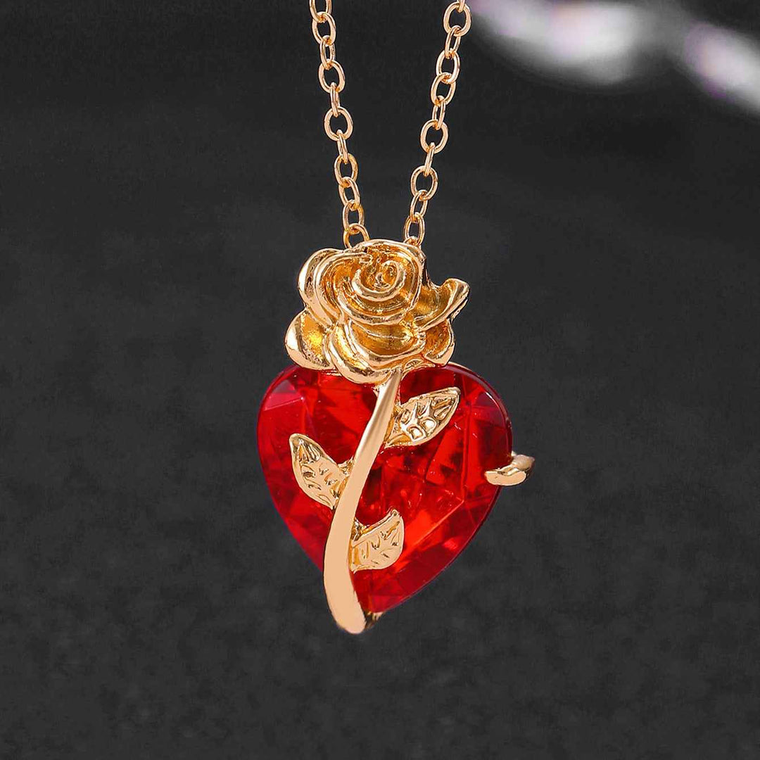 Elegant Scarlet Roseheart Pendant Necklace Gold
