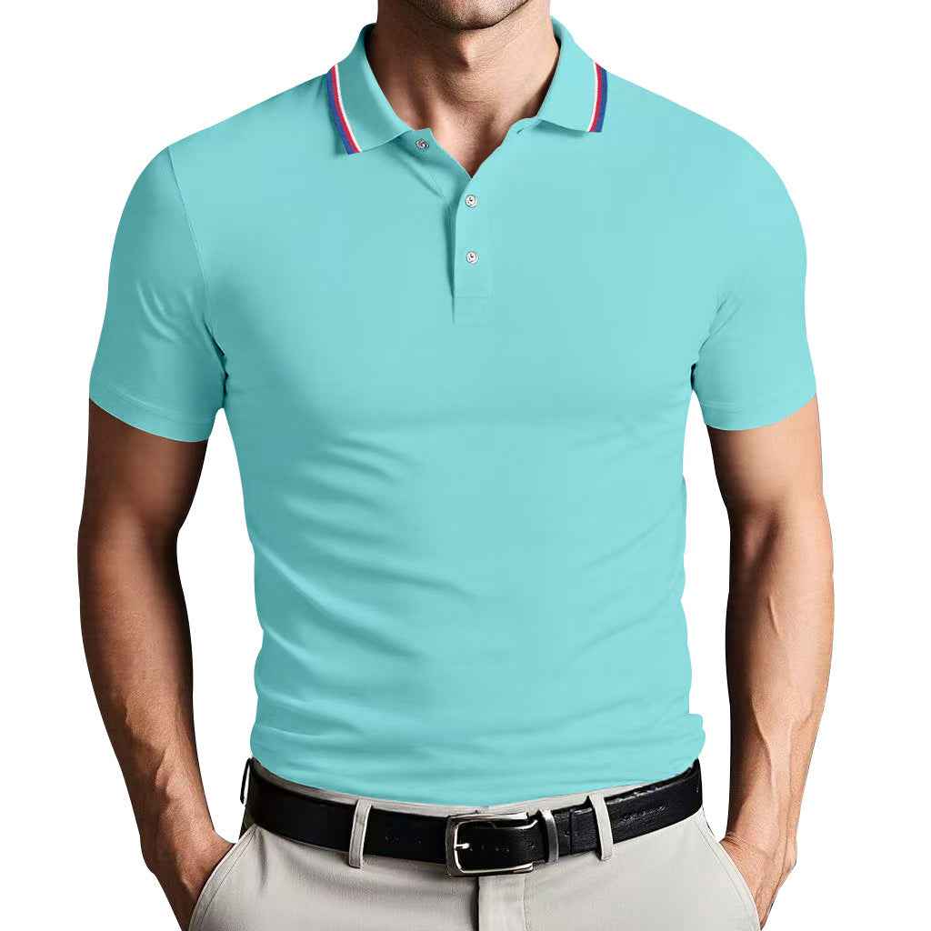 Men's Slim Fit Polo Shirt – Breathable Cotton – Short Sleeve – Sporty Style Blue Lake