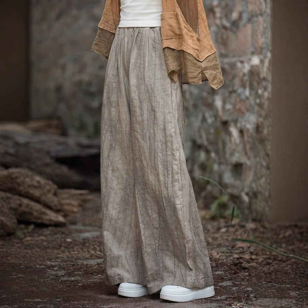 Women's Relaxed Fit Wide Leg Pants – Elastic Waist – Breathable Fabric Light Khaki