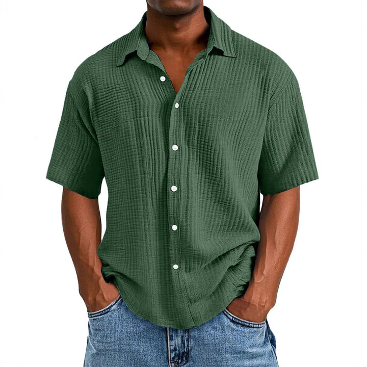 Men's Casual Short Sleeve Shirt – Relaxed Fit – Breathable Textured Fabric Green