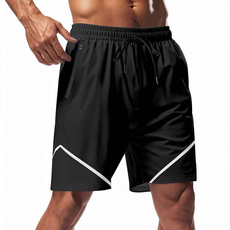 Men's Quick-Dry Sport Shorts – Loose Fit, Knee-Length with Zipper Pockets and Drawstring Black